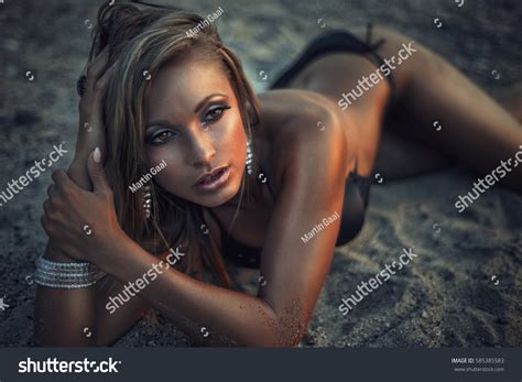 Sexy Sensual Woman Bikini Lying On Stock Photo 585385583 Shutterstock