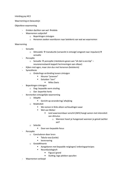 Inleiding Psy Hc Hoorcollege Notities Inleiding Psy Hc