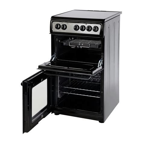 Hotpoint Hae51ks 50cm Twin Cavity Electric Cooker In Black Ceramic Hob