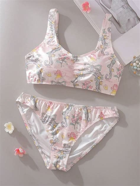 Teenage Girls Floral Print Ruffled Lingerie Set For Sale Australia New Collection Online Shein