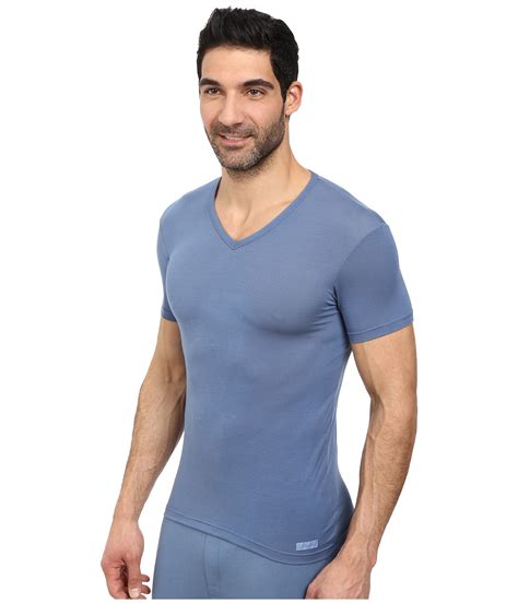 Calvin Klein Body Micro Modal S S V Neck U5563 In Blue For Men Stormy