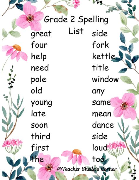 Grade 2 Spelling List 😊 MORE PDF... - Teacher Sheila's Corner | Facebook