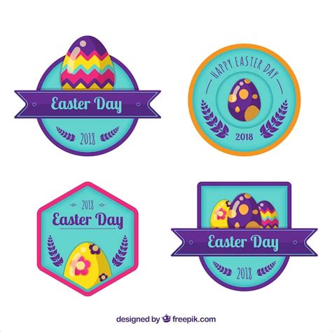 Free Vector Blue And Purple Easter Label Pack