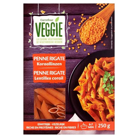 Veggie Penne Rigate Lentilles Corail 250 G Carrefour Belgique