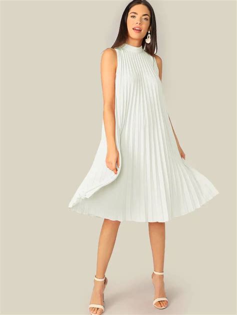 Tie Back Sleeveless Pleated Swing Dress Stand Collar Dress Swing