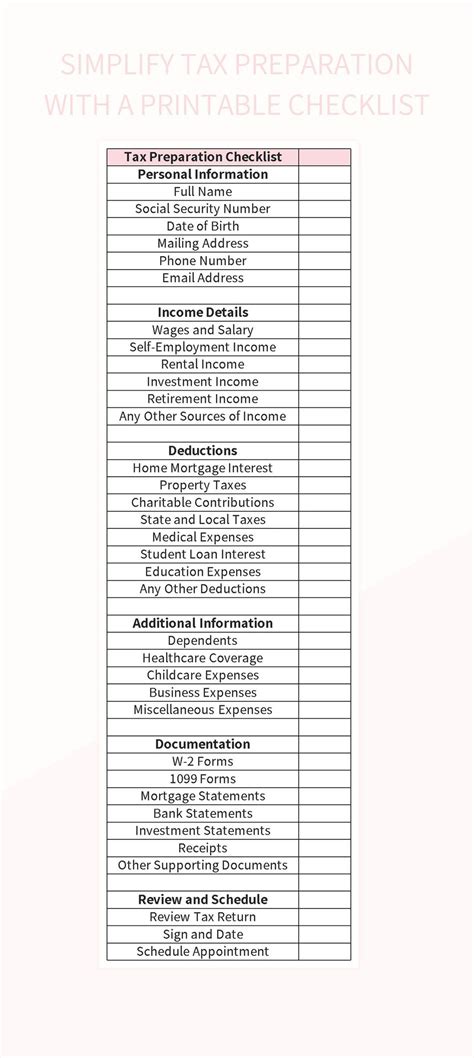 Free Printable Tax Preparation Checklist Templates For Google Sheets