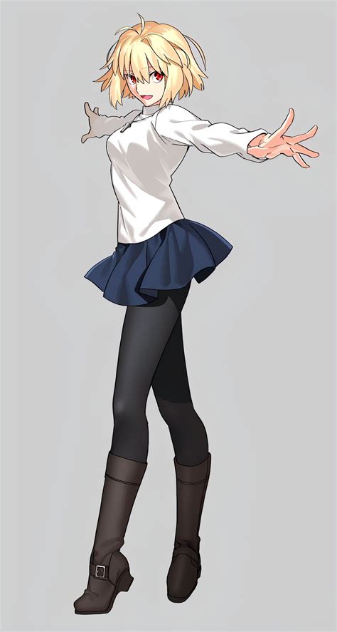 An Anime Character With Blonde Hair And Black Boots Wearing Tights And Knee High Boots