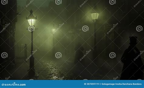 Victorian Era Detective Scene Foggy London Ambiance In Stock Image