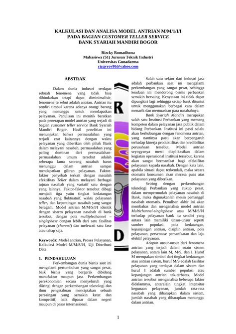 Pdf Kalkulasi Dan Analisa Model Antrian M M I I Pada Repository