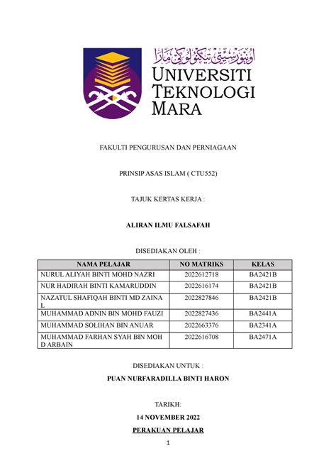 CTU552 Aliran ILMU Falsafah 1 1 FAKULTI PENGURUSAN DAN PERNIAGAAN