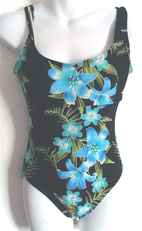 Beach Cabana Black Aqua Floral Pc One Piece Swimsuit M One Piece