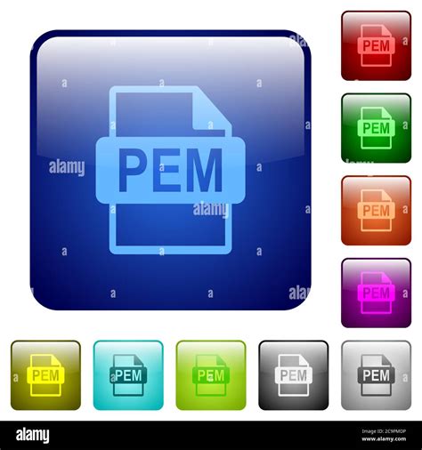pem file format icons  rounded square color glossy button set stock