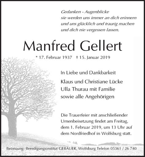 Traueranzeigen Von Manfred Gellert Trauer Anzeigen De