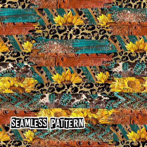 SEAMLESS Pattern Western Brushstroke Sunflower Leopard Rustic Etsy