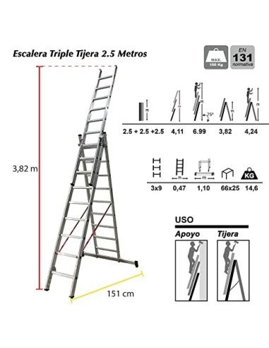 Escalera De Aluminio Extensible Tres Tramos Transformable En Tijera