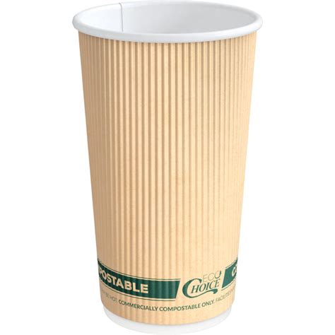 EcoChoice 16 Oz Double Wall Ripple Kraft Compostable Paper Hot Cup 500 Case