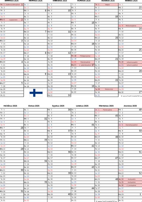 Vuosisuunnitelma 2025 Juhlapyhin Ja Viikkonumeroilla Ilmainen