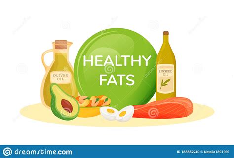 Foods Containing Healthy Fats Cartoon Vector Illustration Stock Vector