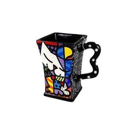 Romero Britto Mug Square Cat Ceramic: Kitchen | Mugs, Romero britto ...