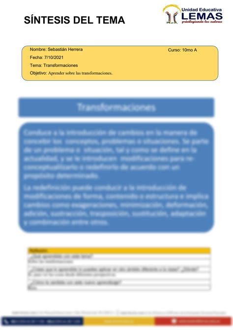 SOLUTION S Ntesis Del Tema Transformaciones Studypool