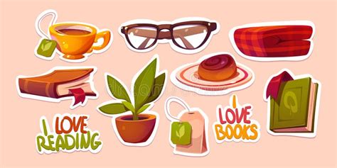 Love Reading Stickers Pack Vector Illustration Stock Vector Illustration Of Love Plaid