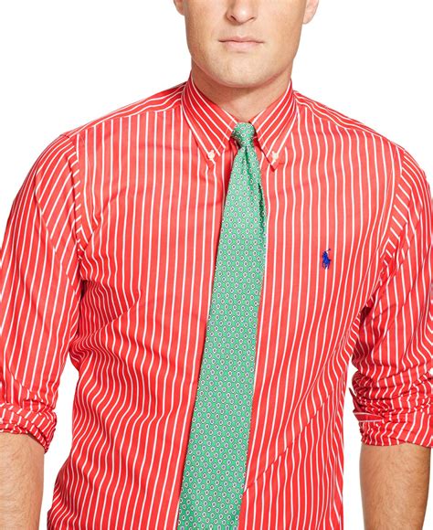 Polo Ralph Lauren Big And Tall Poplin Striped Long Sleeve Shirt In Red