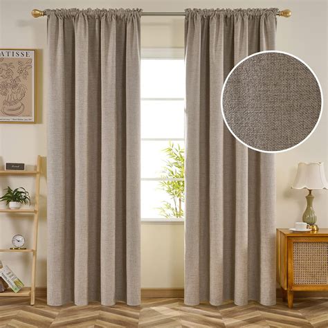 Topfinel Faux Linen Blackout Curtains Inches Thermal Insulated