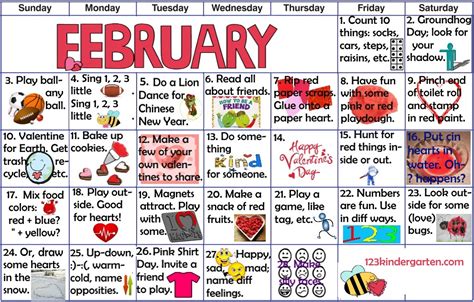 February Play-of-the-Day Activities for Fun and Learning - 1 2 3 ...