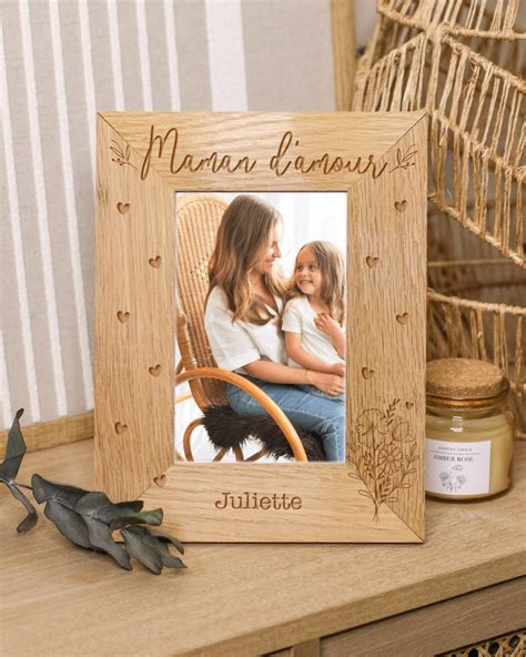 Cadre photo en bois personnalisé Maman d amour Ourson Câlin