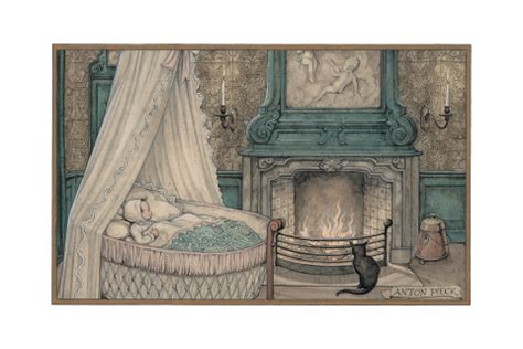 Anton Pieck Geboortekaartje Ledikantje Baby Kat