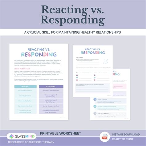 Reacting Vs Responding Worksheet For Communication Style Couples