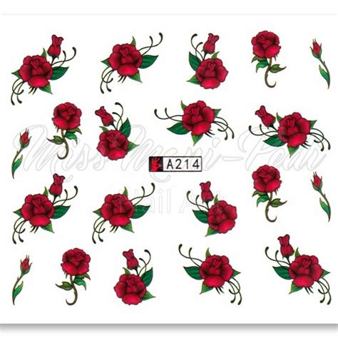 Red Roses Nail Art Water Decals Nail Stickers Rose Nail Etsy