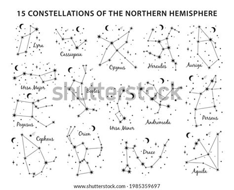 15 Constellations Northern Hemisphere Set Includes Stock Vector ...