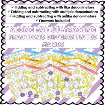 Adding And Subtracting Fractions Differentiated Mazes Bundle In 2024