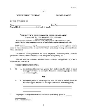 PERMANENCY HEARING ORDER AFTER CRB HEARING Doc Template PdfFiller