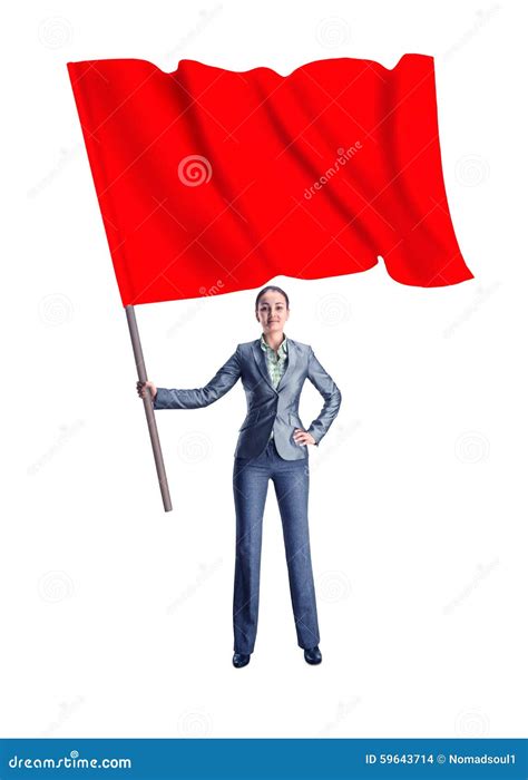 Woman Holding A Red Flag Stock Photo Image Of Hand Lady