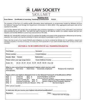 Fillable Online Lawsociety Skillnet Booking Form With Profile Sheet