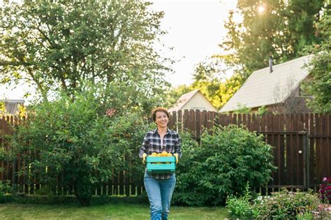 Organic Female Farmer Holding Box Full Of Fresh Produce On Her Farm