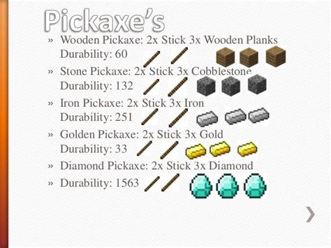 Minecraft Diamond Pickaxe Durability - Pickaxes are crafted using 2 ...