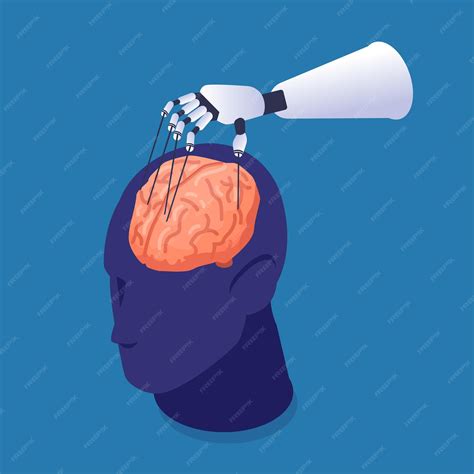 Роботизированная рука манипулирует человеческим мозгом | Премиум векторы