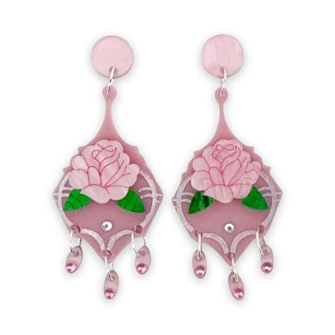 Pink Rose Dangle Earrings By Wintersheart