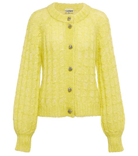 Buy Ganni Mohair And Wool Blend Cardigan Yellow At 50 Off Editorialist