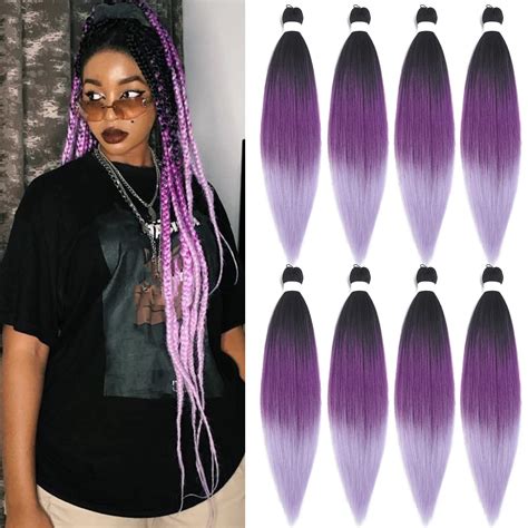 1b Purple Ombre Braiding Hair Pre Stretched Prestretched Braiding Hair Ombre Hair