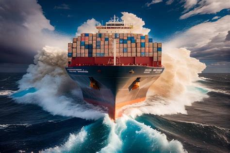 Premium Photo Closeup Of A Container Ship At Sea Generative Ai