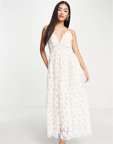 Love Triangle Plunge Front Midi Dress In White Lace Shopstyle