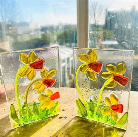 Unique Fused Glass Tea Light Holder With Daffod Folksy