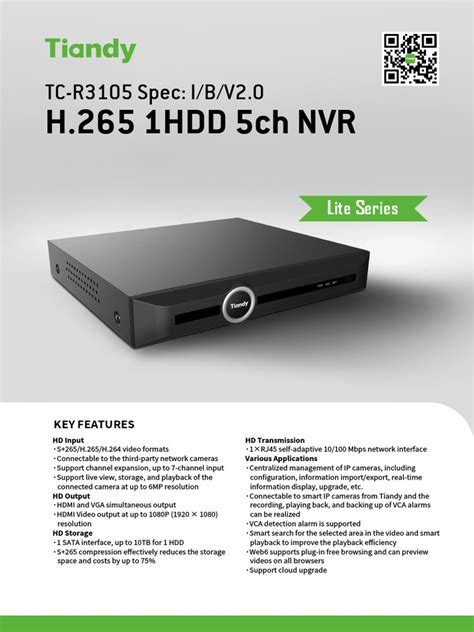 H.265 1HDD 5ch NVR: TC-R3105 Spec: I/B/V2.0 | PDF | Hdmi | Display ...