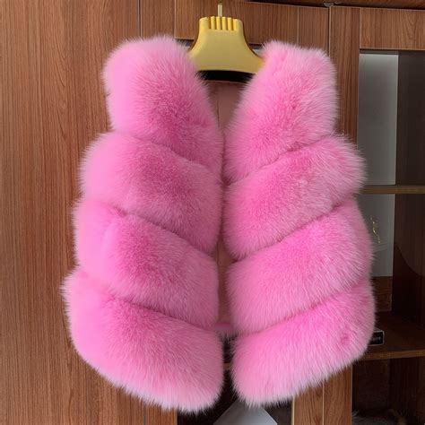 Natural Genuine Fox Fur Vest Pink Popular Real Fur Warm Vest High