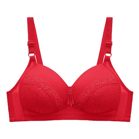 Leey World Lingerie For Women Plus Size Minimizer Unlined Wireless Bra With Lace Embroidery Red