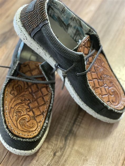 Custom Hey Dudes Western Shoes Tooled Leather Shoes Mens Etsy